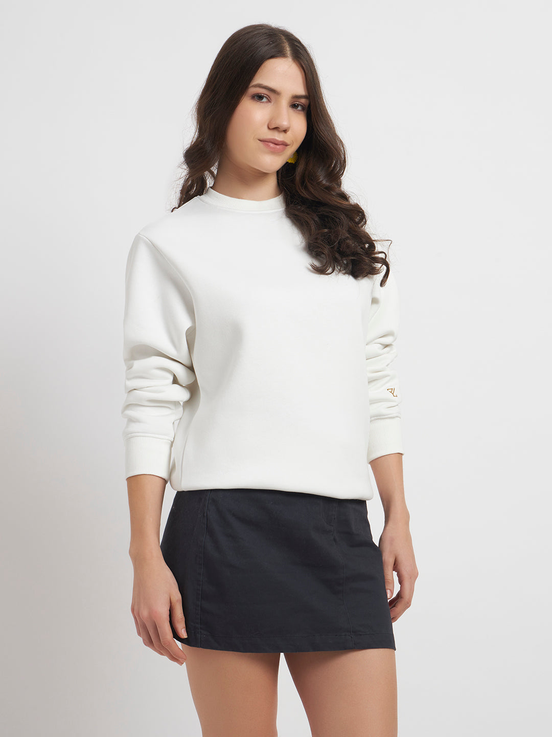 Solid Crew Neck Sweatshirt for Women