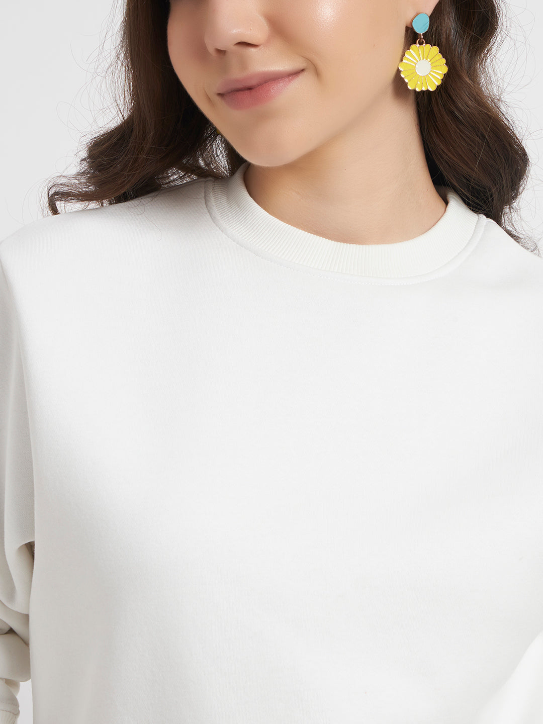Solid Crew Neck Sweatshirt for Women
