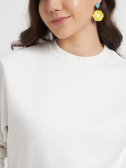 Solid Crew Neck Sweatshirt for Women