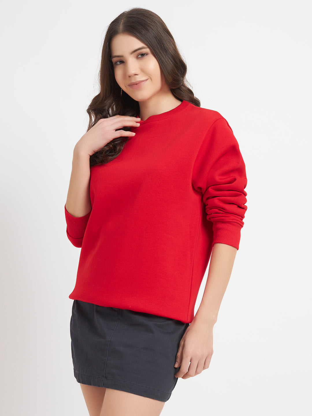 Solid Crew Neck Sweatshirt for Women