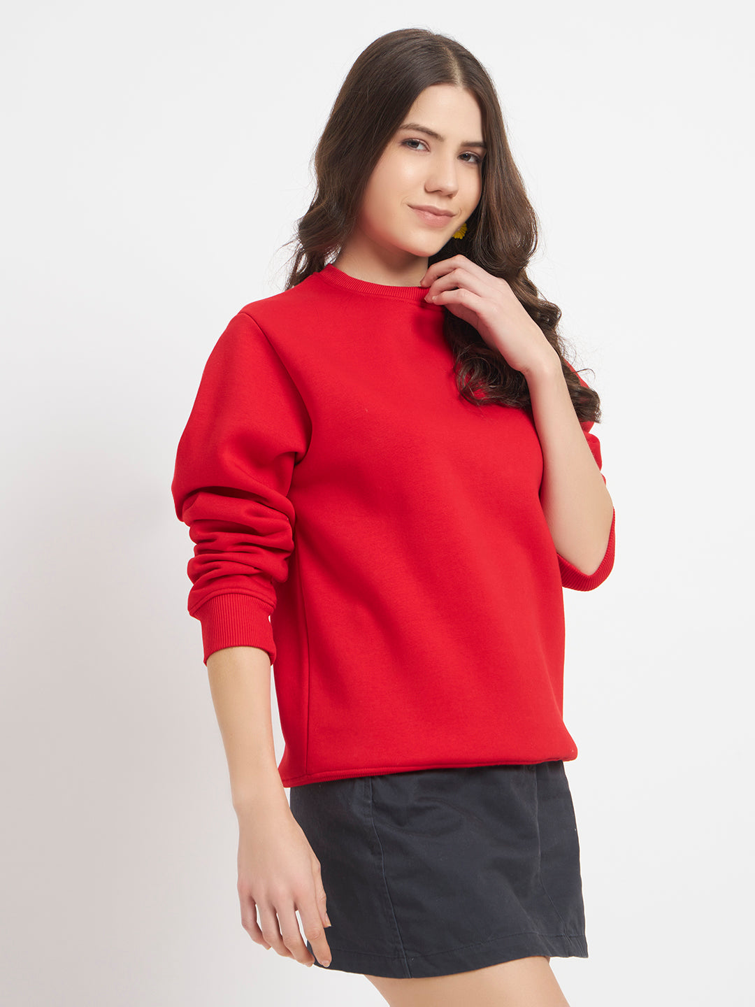 Solid Crew Neck Sweatshirt for Women