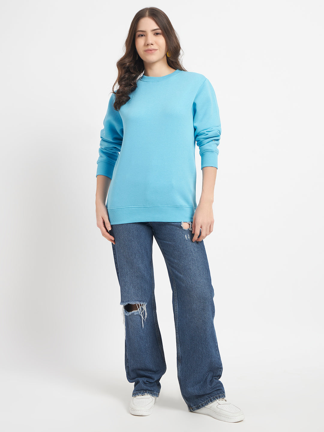 Solid Crew Neck Sweatshirt for Women