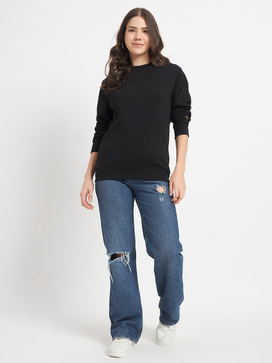 Solid Crew Neck Sweatshirt for Women