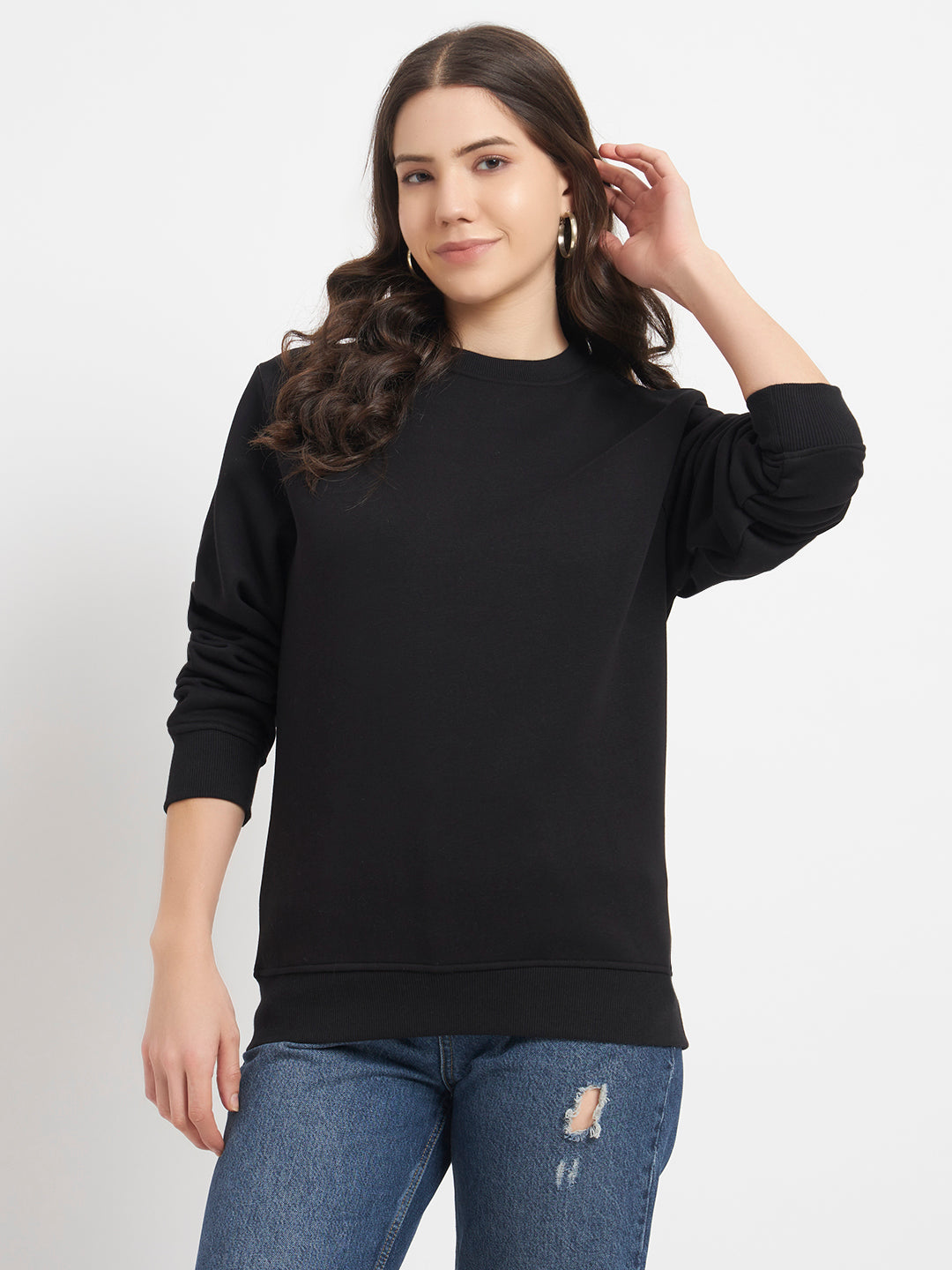 Solid Crew Neck Sweatshirt for Women