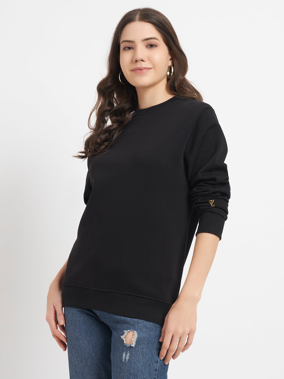 Solid Crew Neck Sweatshirt for Women