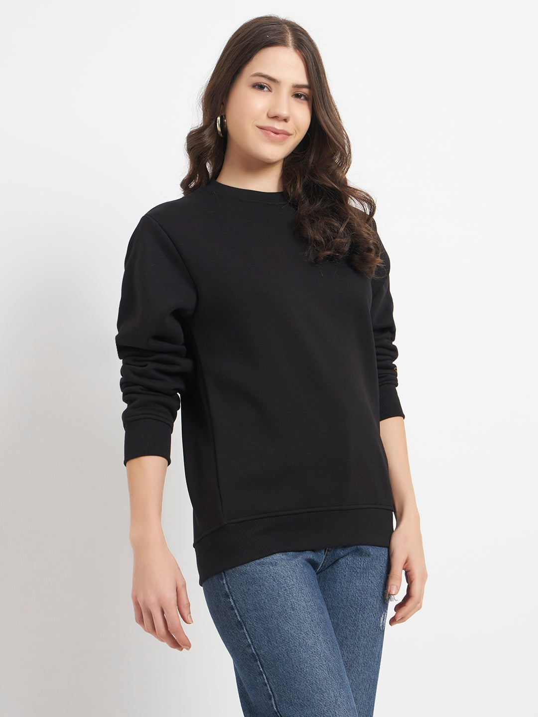 Solid Crew Neck Sweatshirt for Women