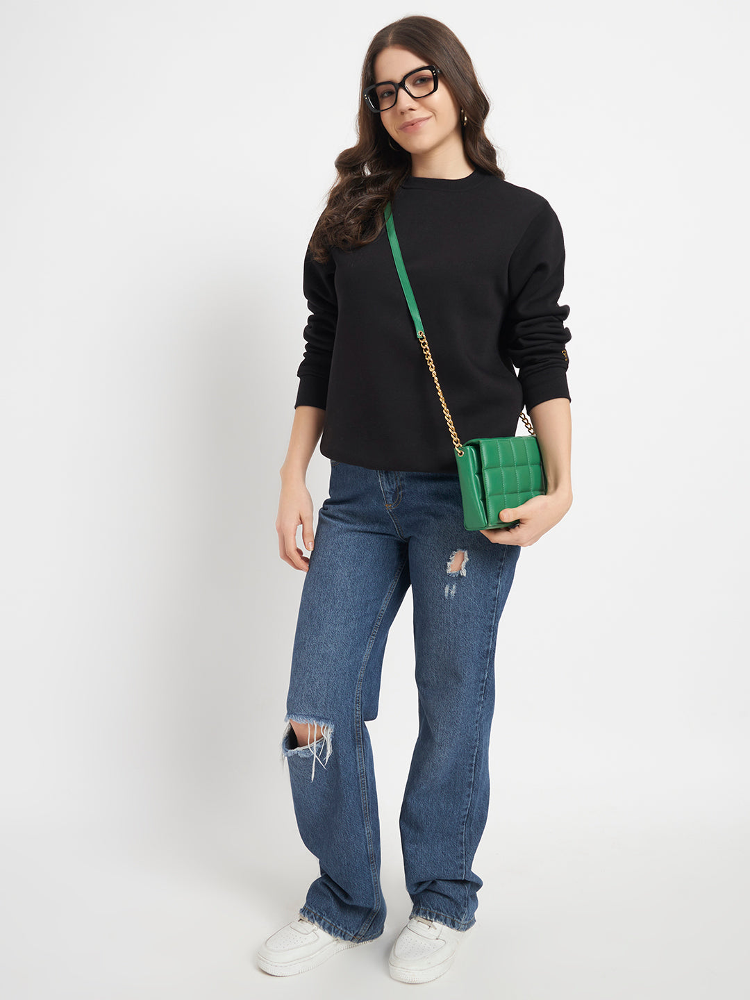 Solid Crew Neck Sweatshirt for Women