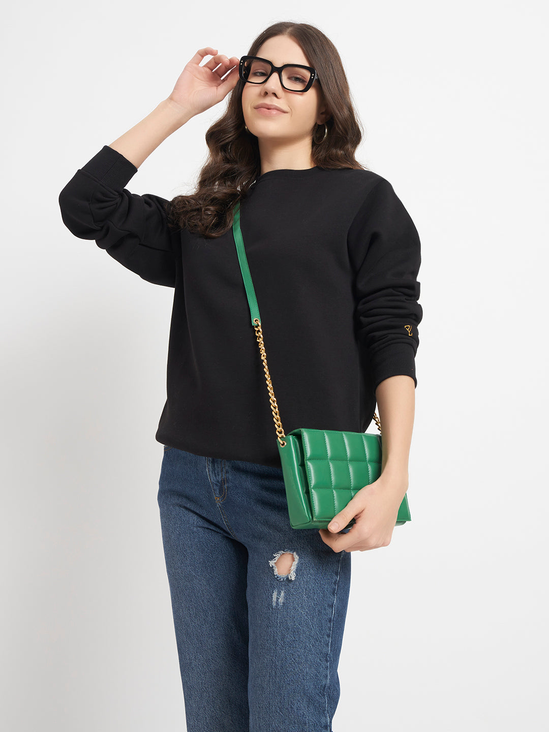 Solid Crew Neck Sweatshirt for Women