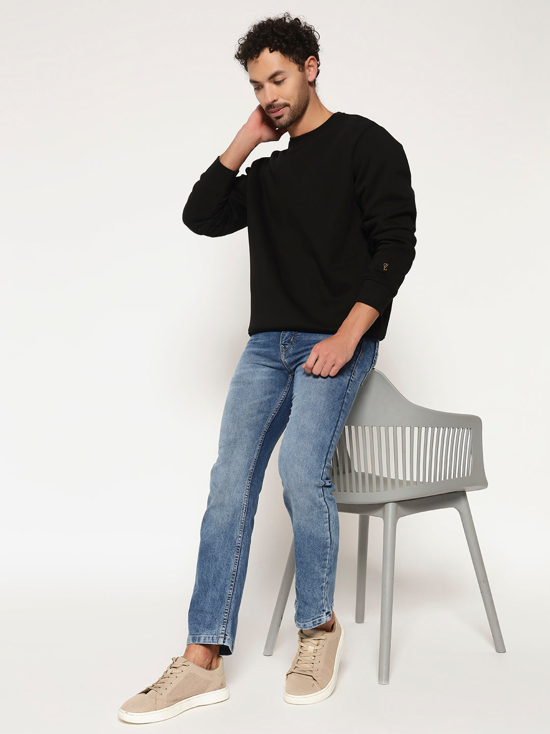 Solid Crew Neck Sweatshirt for Men