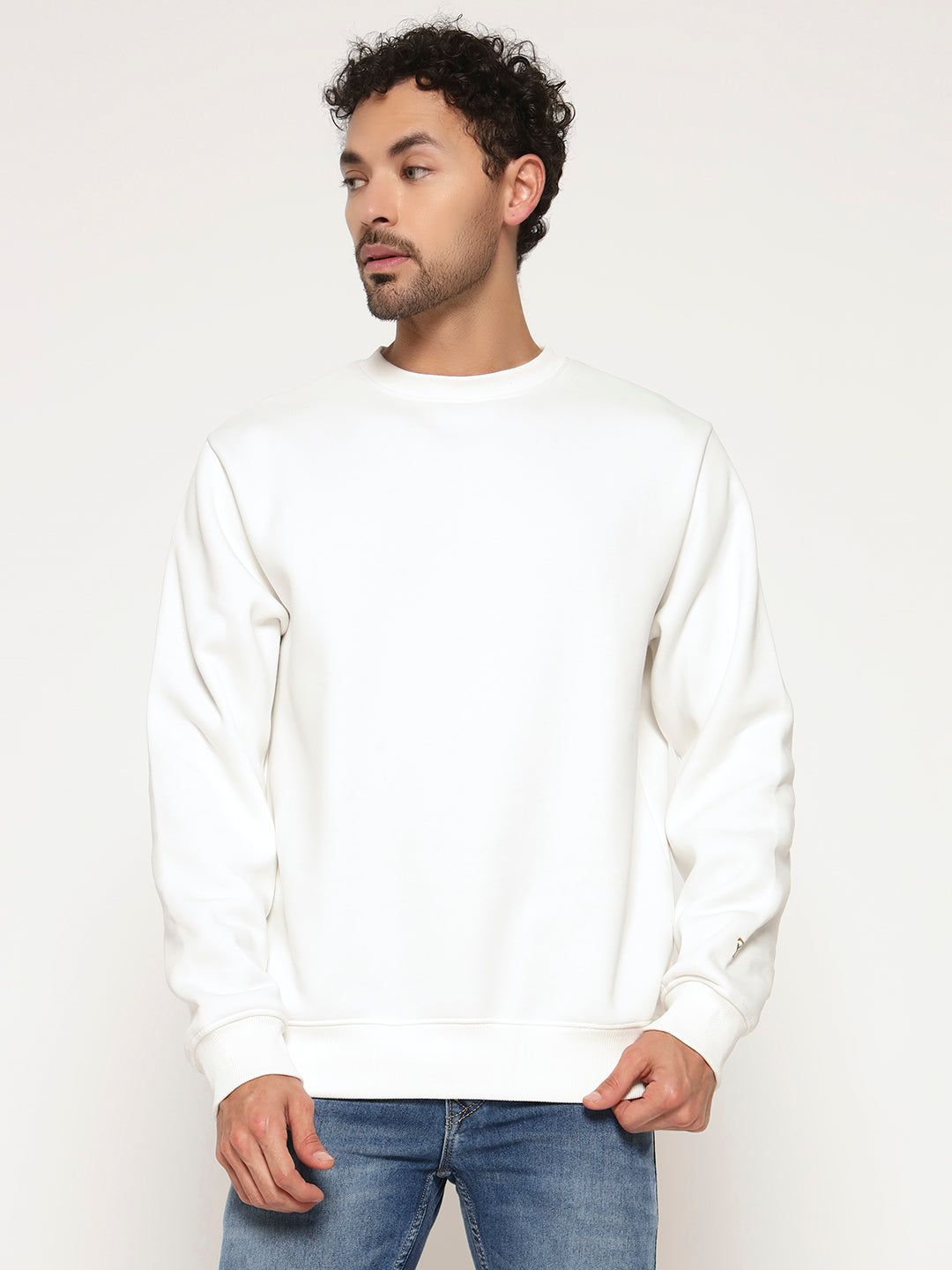 Solid Crew Neck Sweatshirt for Men