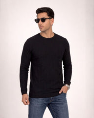 Jacquard Long Sleeve Crewneck Caviar