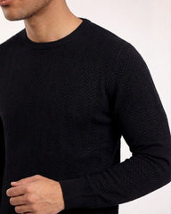 Jacquard Long Sleeve Crewneck Caviar