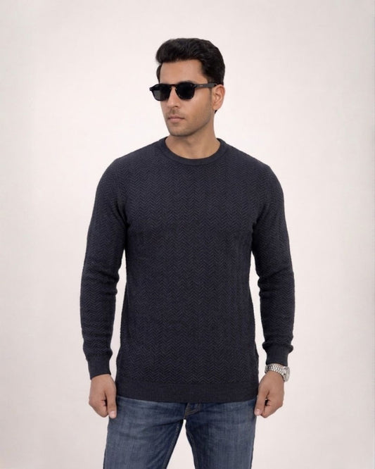 Jacquard Long Sleeve Crewneck Caviar