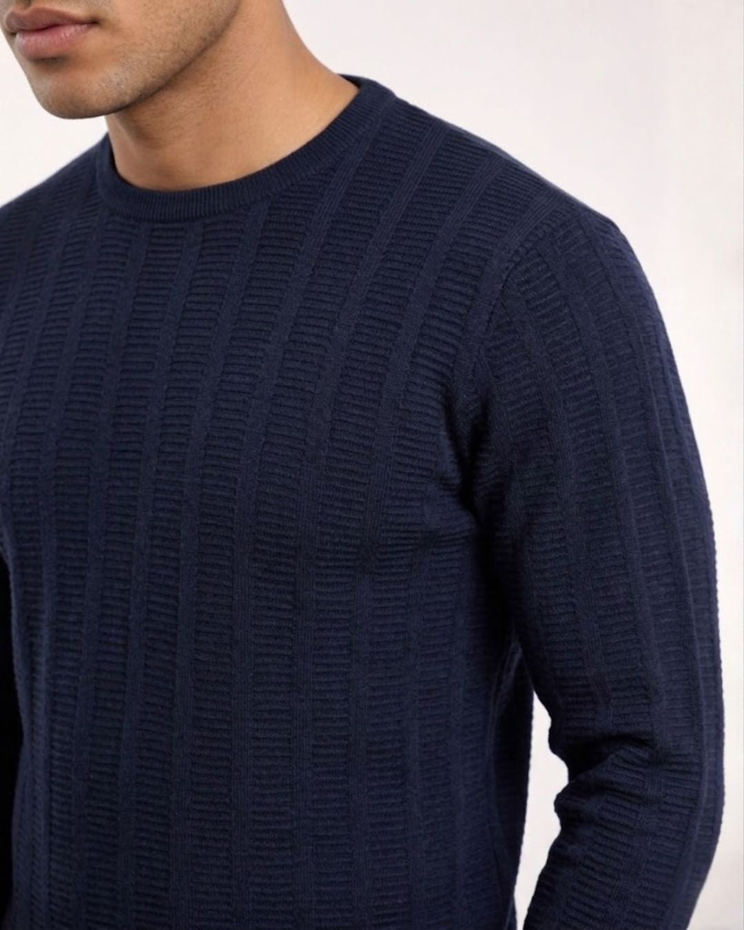 Jacquard Long Sleeve Crewneck Deep Navy
