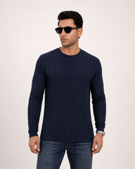 Jacquard Long Sleeve Crewneck Deep Navy